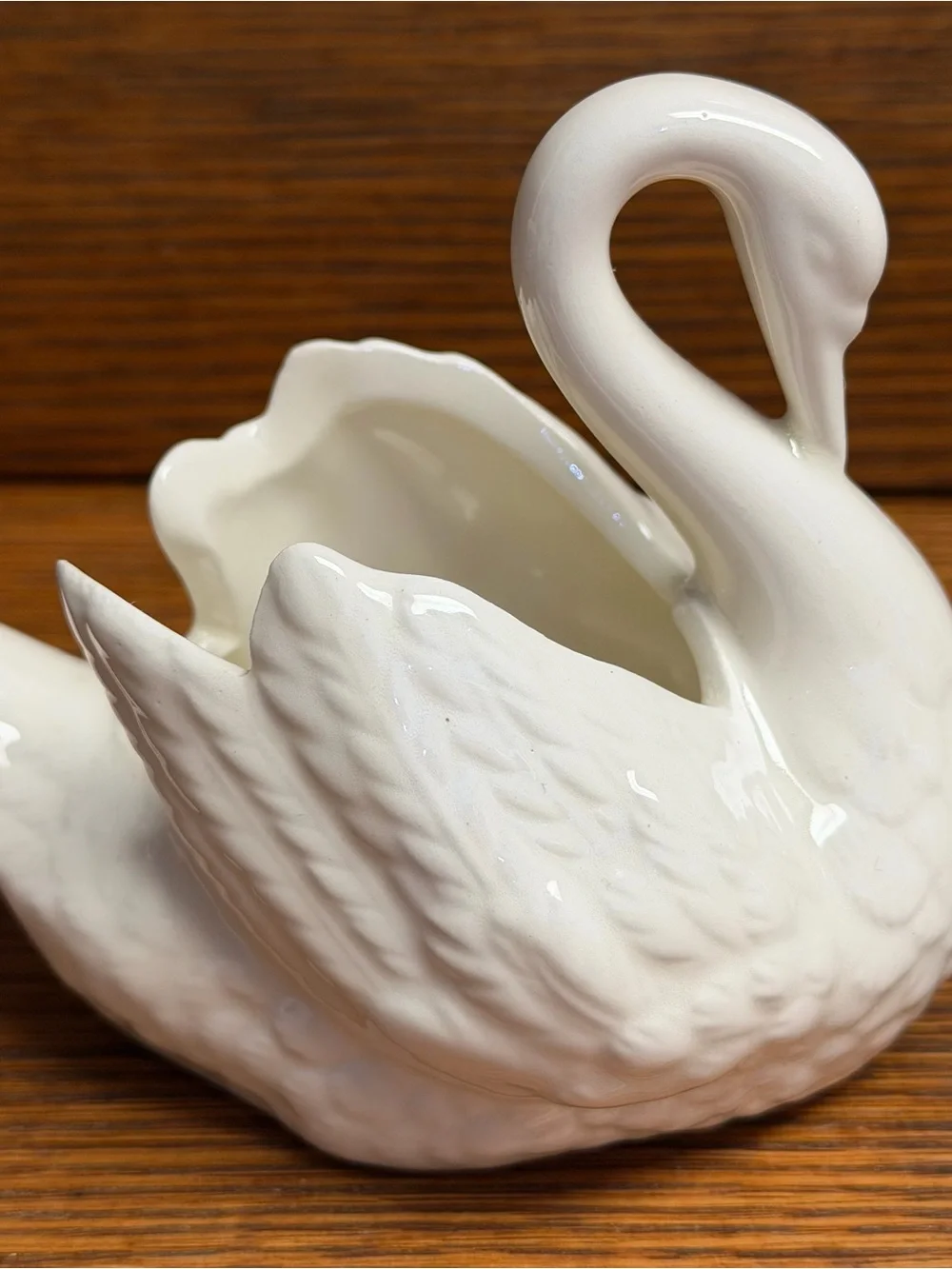 White Ceramic Swan Planter Pair Cottagecore Handmade
